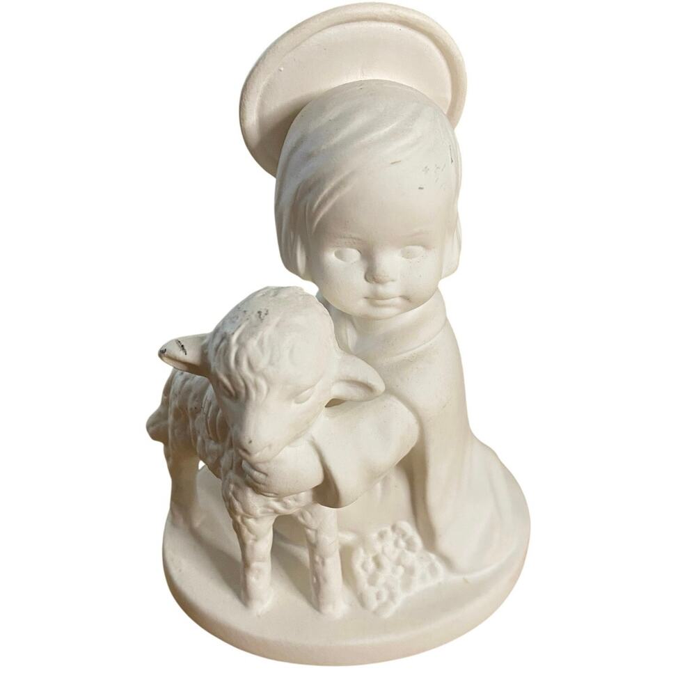 Vintage Goebel Angel with Lamb White Bisque Figurine # HJ19 Made in W. Germany